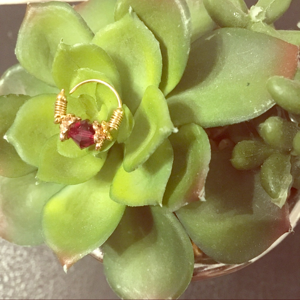 Gold Ruby Red Captive Bead Ring Nose HoopEarring